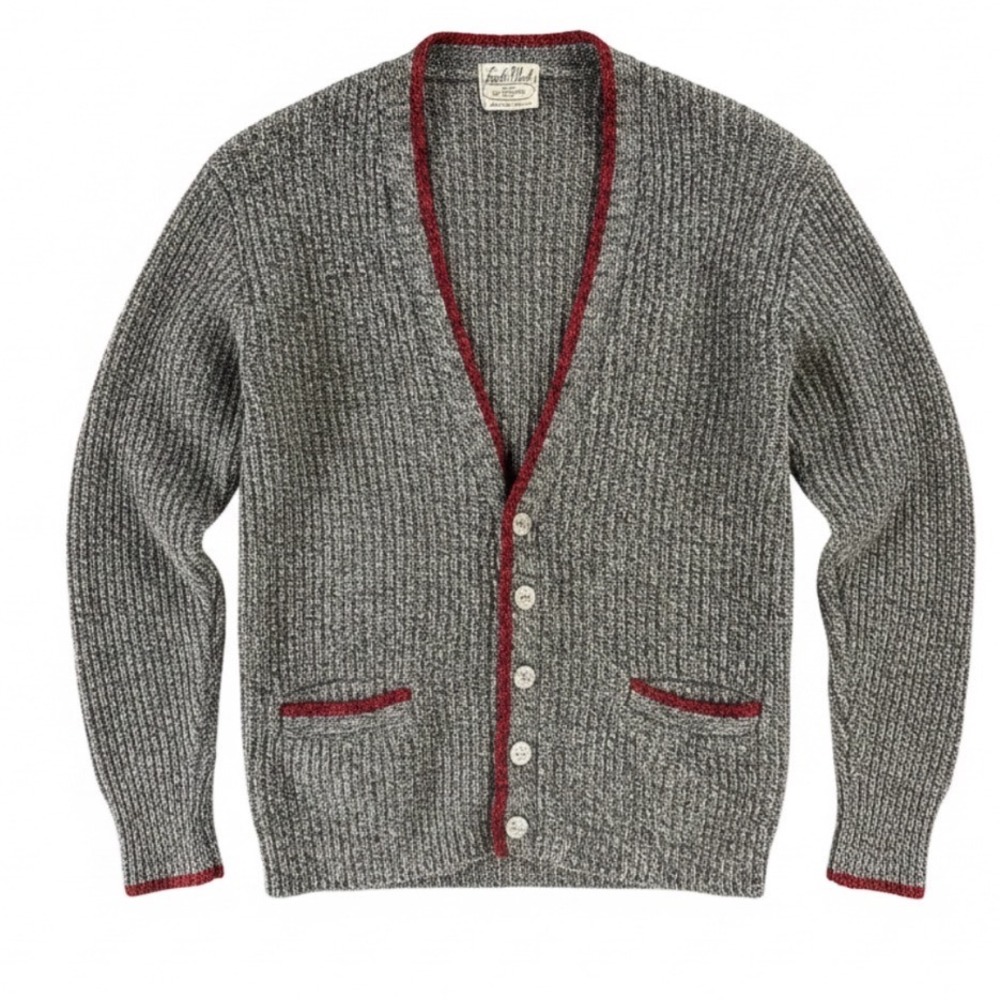 Vintage Barclay Dark Academia Cardigan Sweater Lambs Wool Blend Preppy Grey Red